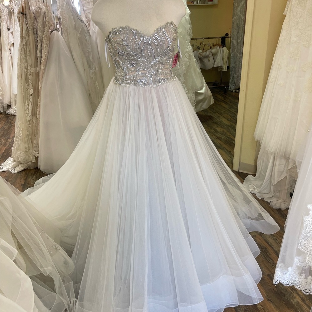 Elegant Strapless Wedding Gown with Silver Embellishments